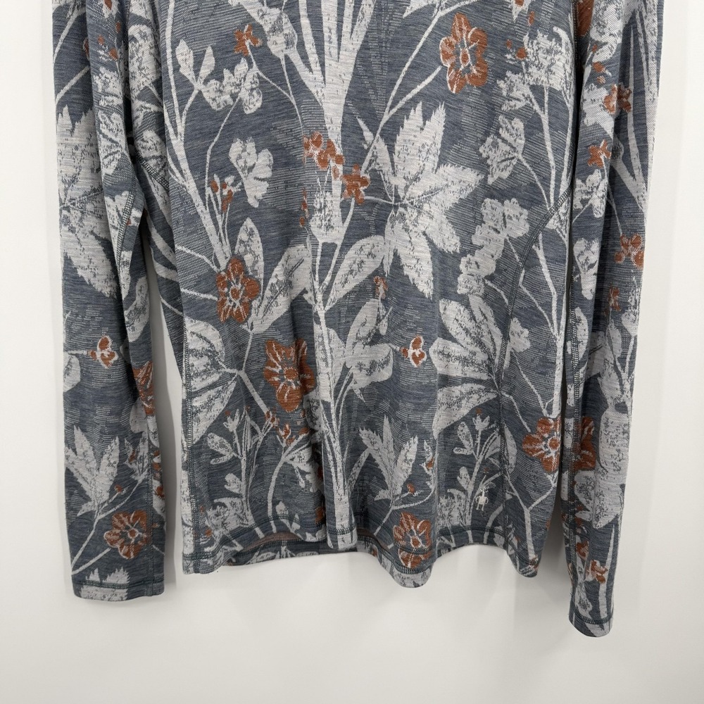 Smart Wool Top Shirt Womens 2X Gray Floral Raglan Long Sleeve Relaxed - Picture 3 of 10